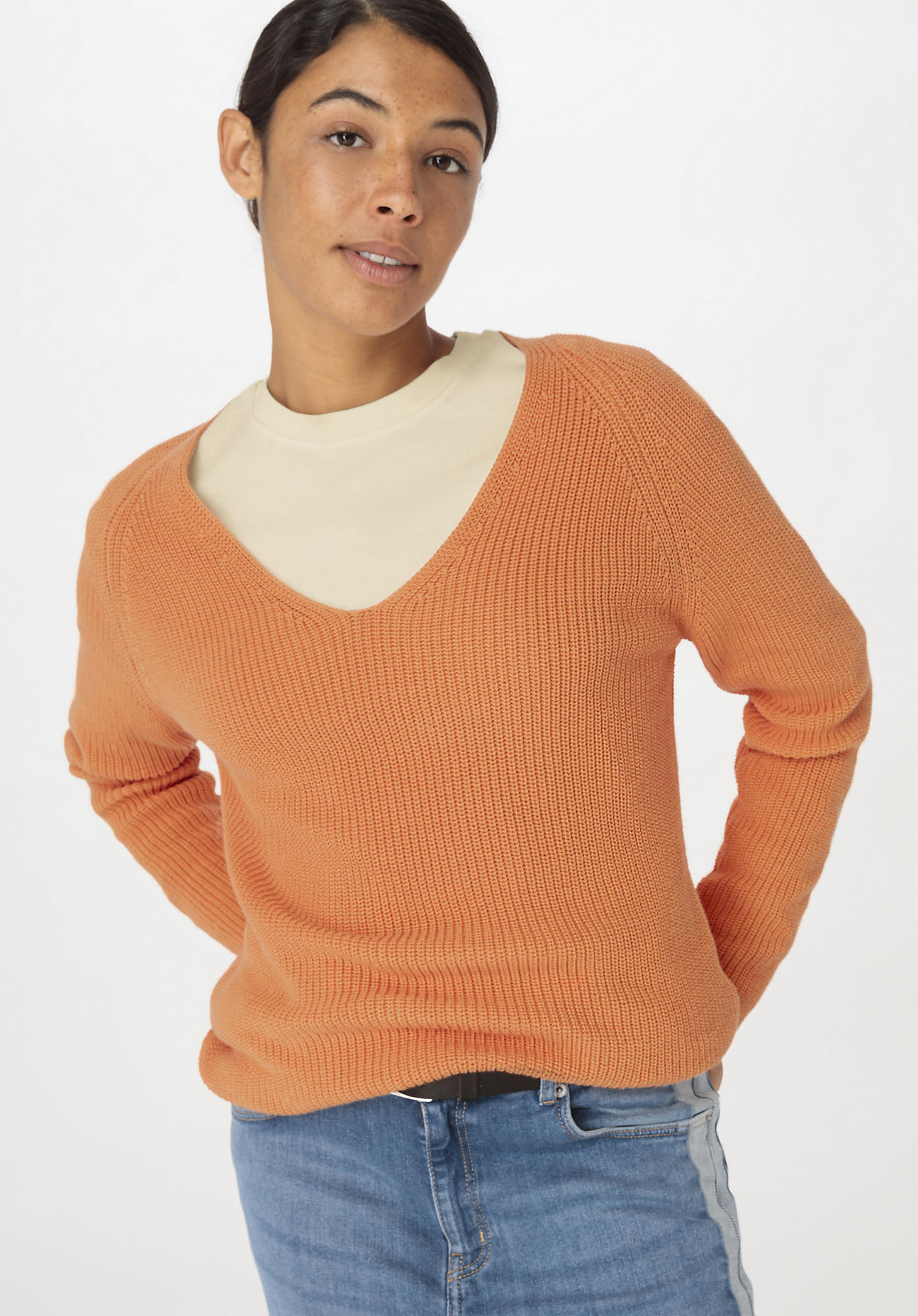 hessnatur Damen Pullover Regular aus Bio-Baumwolle - orange Grösse48 von hessnatur