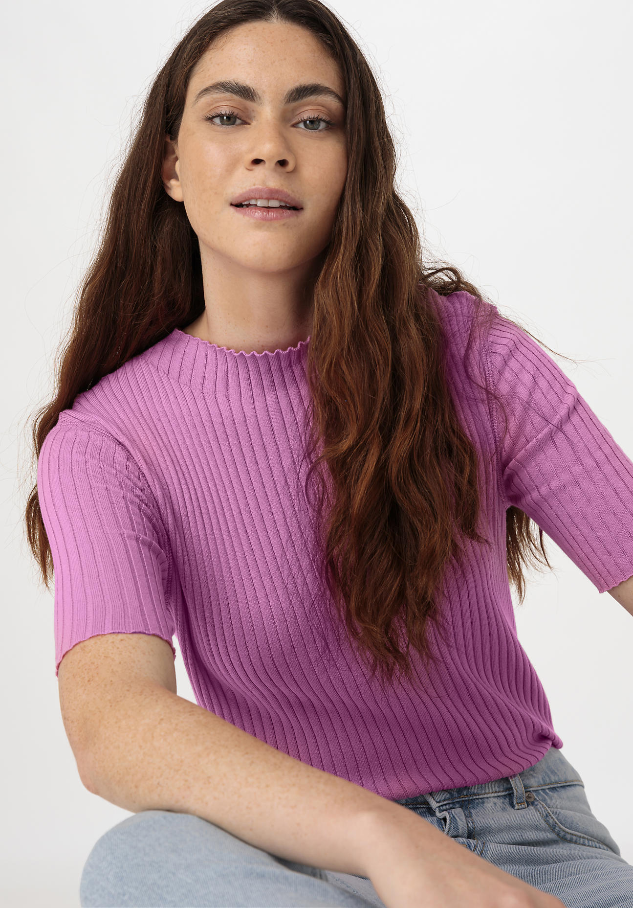 hessnatur Damen Rib Pullover Slim aus Bio-Baumwolle - rosa Grösse42 von hessnatur