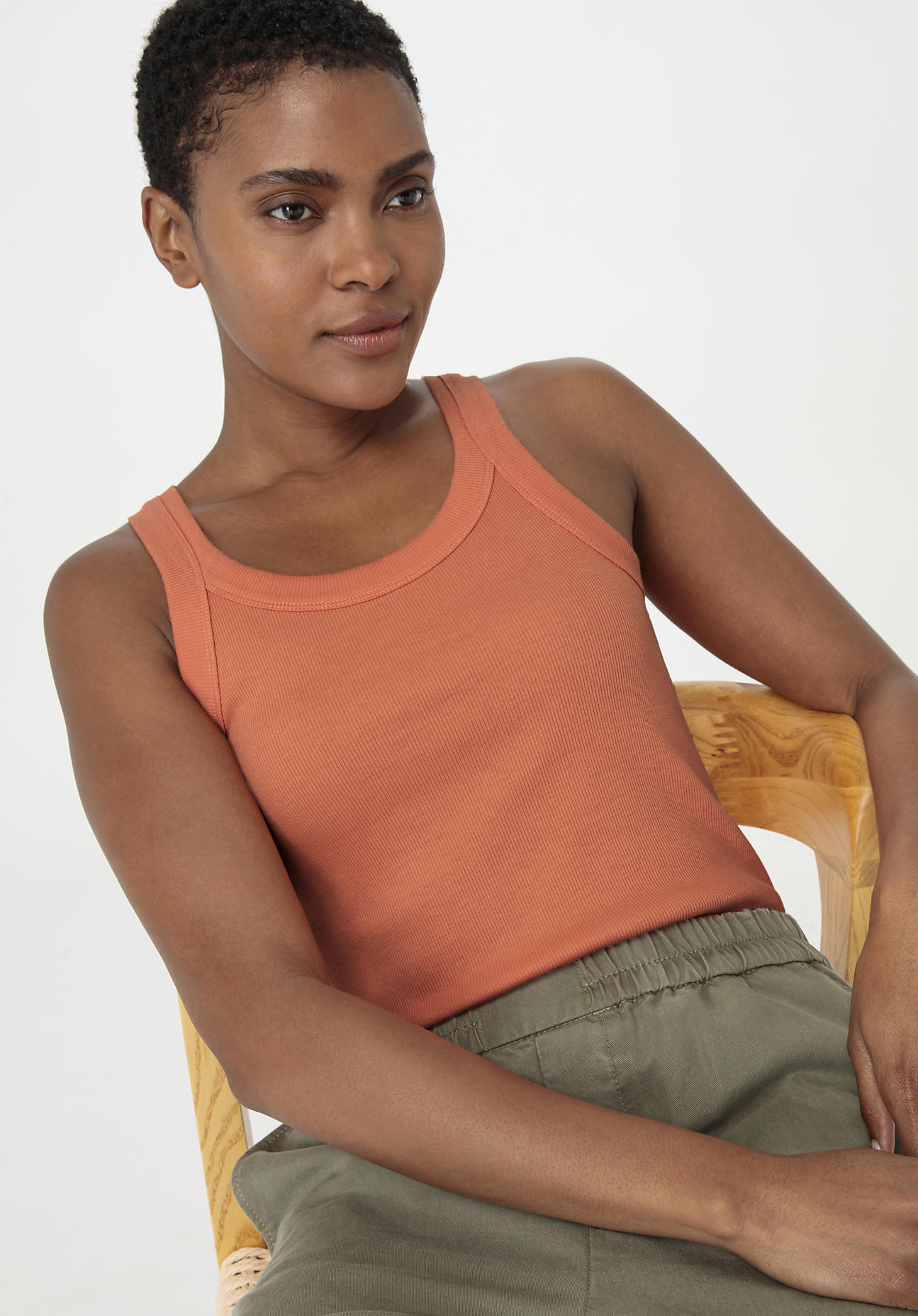 hessnatur Damen Rib Top Slim aus Bio-Baumwolle - orange Grösse38 von hessnatur