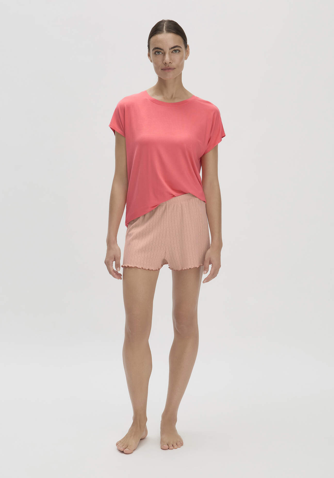 hessnatur Damen Schlafshorts Regular PURE POINTELLE aus Bio-Baumwolle - rosa Grösse48 von hessnatur