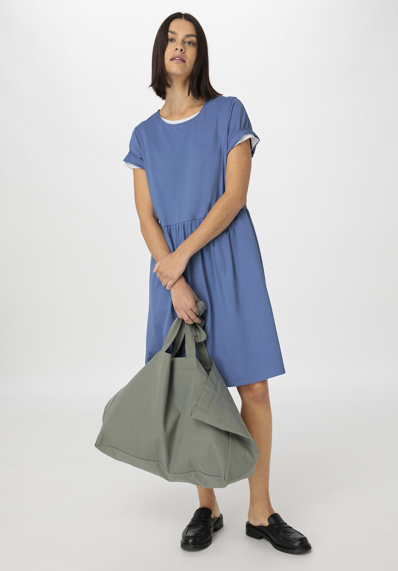 hessnatur Damen Shirt-Kleid Mini Regular aus Bio-Baumwolle - blau Grösse40 von hessnatur