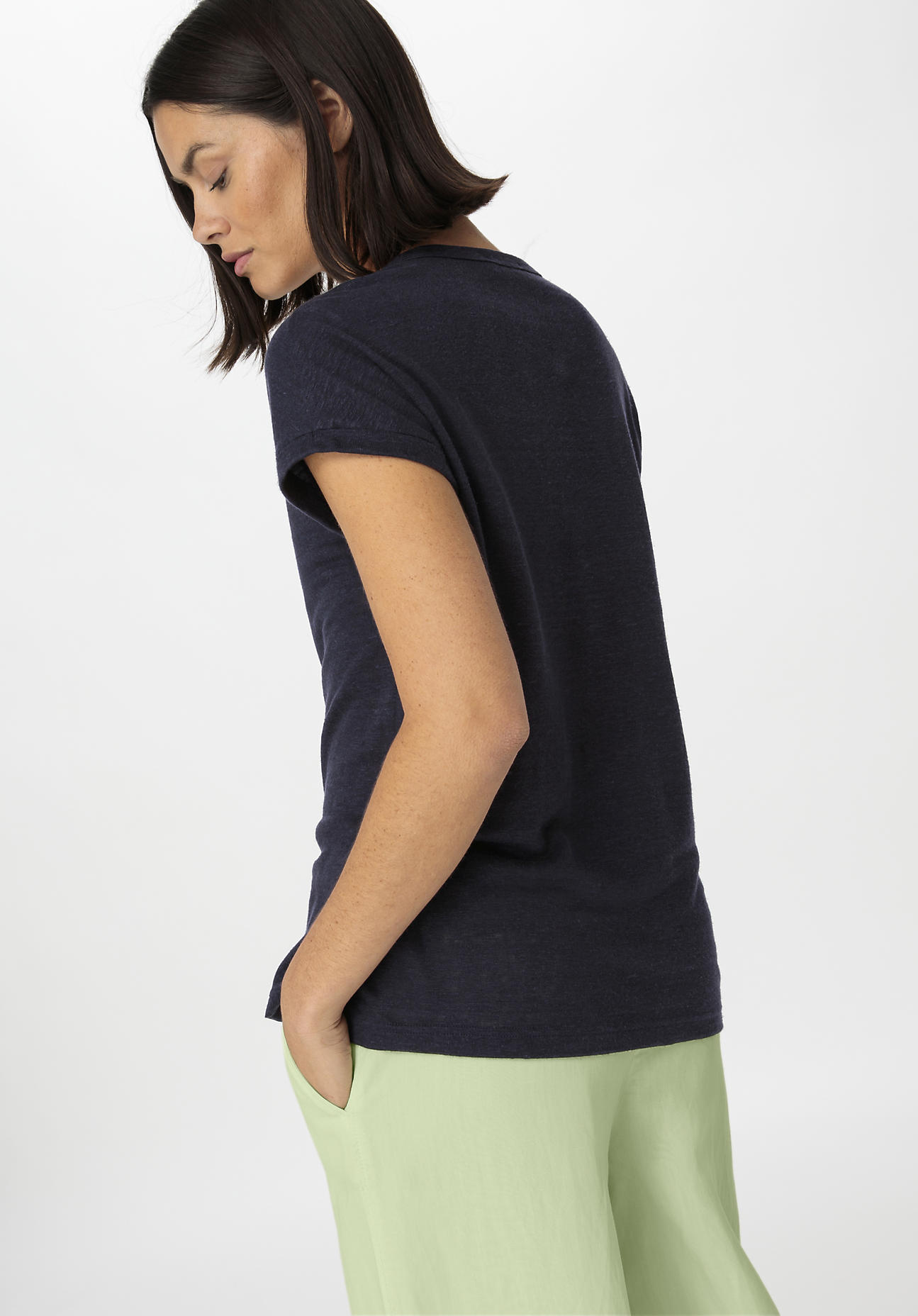 hessnatur Damen Shirt Kurzarm Regular aus Leinen - blau Grösse42 von hessnatur