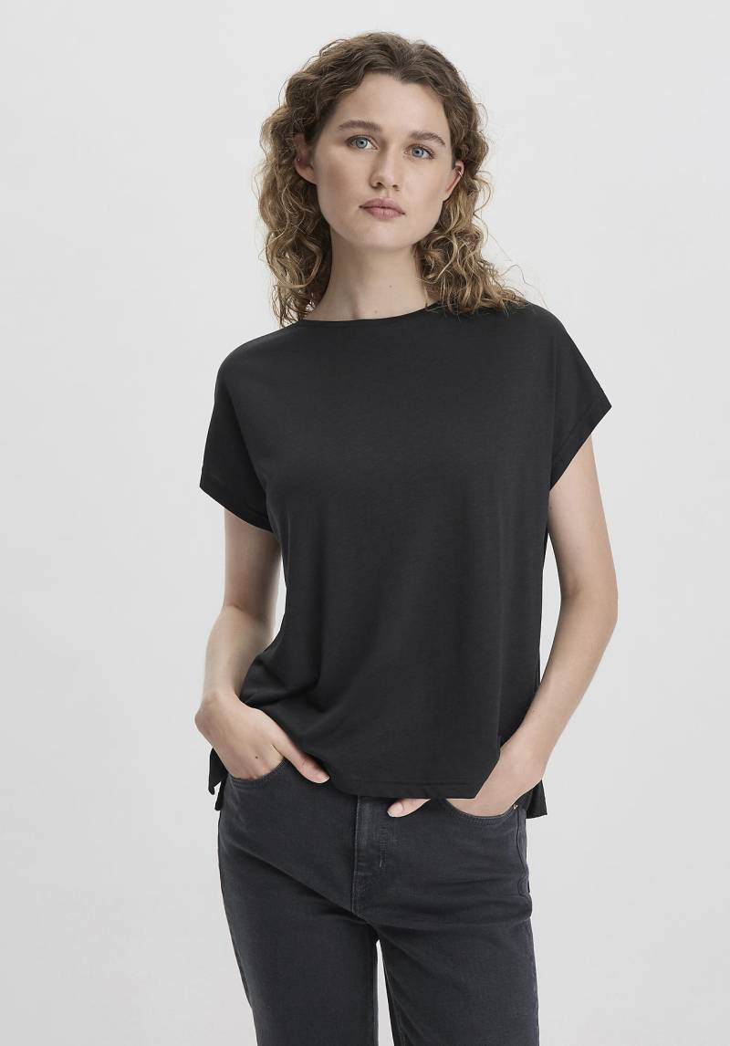 hessnatur Damen Shirt Oversize aus TENCEL™ Lyocell mit Bio-Baumwolle - schwarz GrösseL von hessnatur