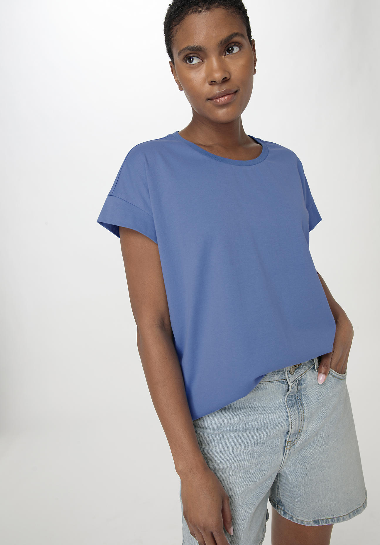 hessnatur Damen Shirt Relaxed aus Bio-Baumwolle - blau Grösse40 von hessnatur