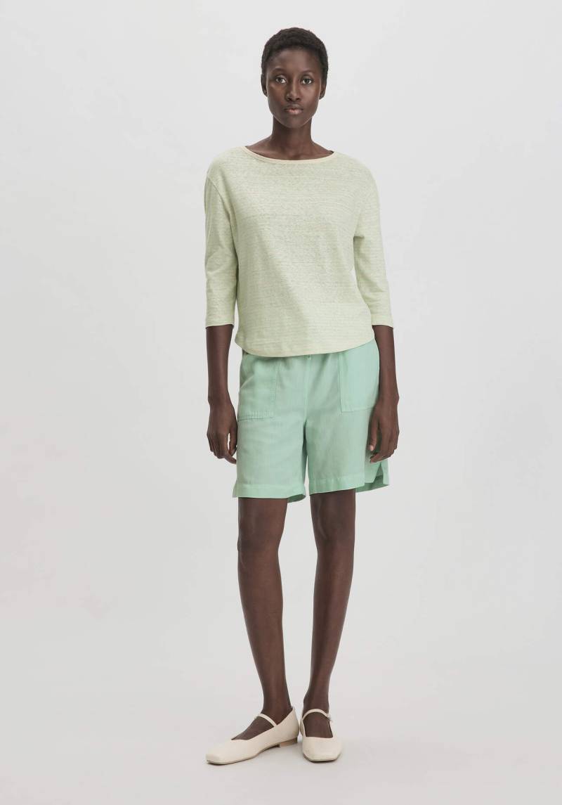 hessnatur Damen Shorts Relaxed aus weichem TENCEL Lyocell mit Leinen - grün Grösse46 von hessnatur