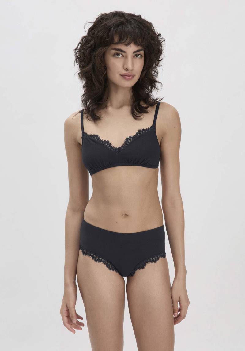 hessnatur Damen Soft BH mit Spitze COTTON FEEL aus Bio-Baumwolle - schwarz Grösse34 von hessnatur