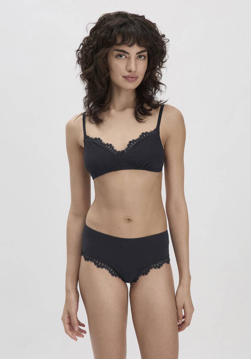 hessnatur Damen Soft BH mit Spitze COTTON FEEL aus Bio-Baumwolle - schwarz Grösse40 von hessnatur