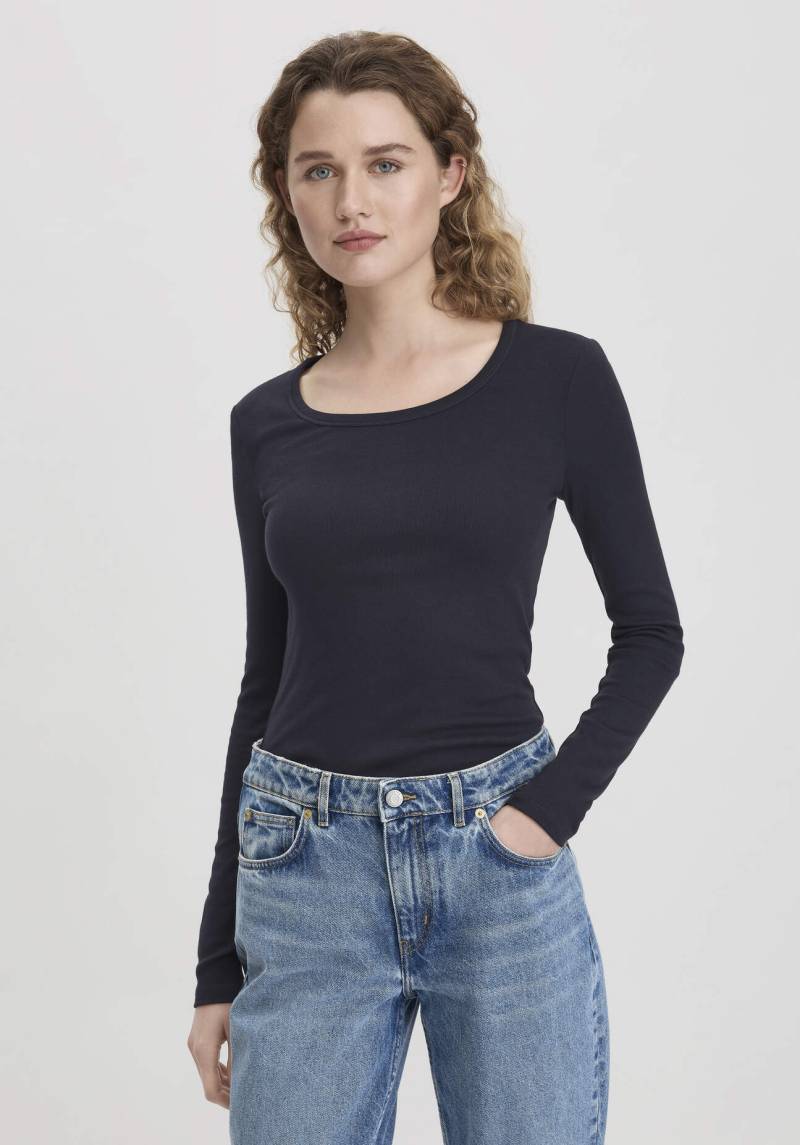 hessnatur Damen Softrib Shirt Fitted aus Bio-Baumwolle mit TENCEL™ Modal - blau Grösse42 von hessnatur