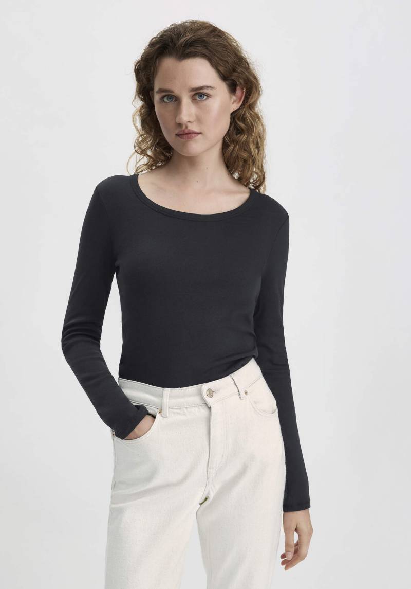 hessnatur Damen Softrib Shirt Fitted aus Bio-Baumwolle mit TENCEL™ Modal - schwarz Grösse44 von hessnatur