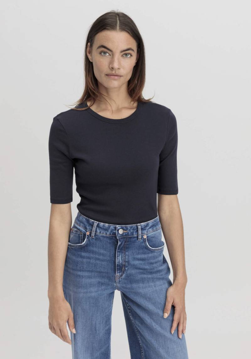 hessnatur Damen Softrib Shirt Fitted aus Bio-Baumwolle und TENCEL™ Modal - blau Grösse40 von hessnatur