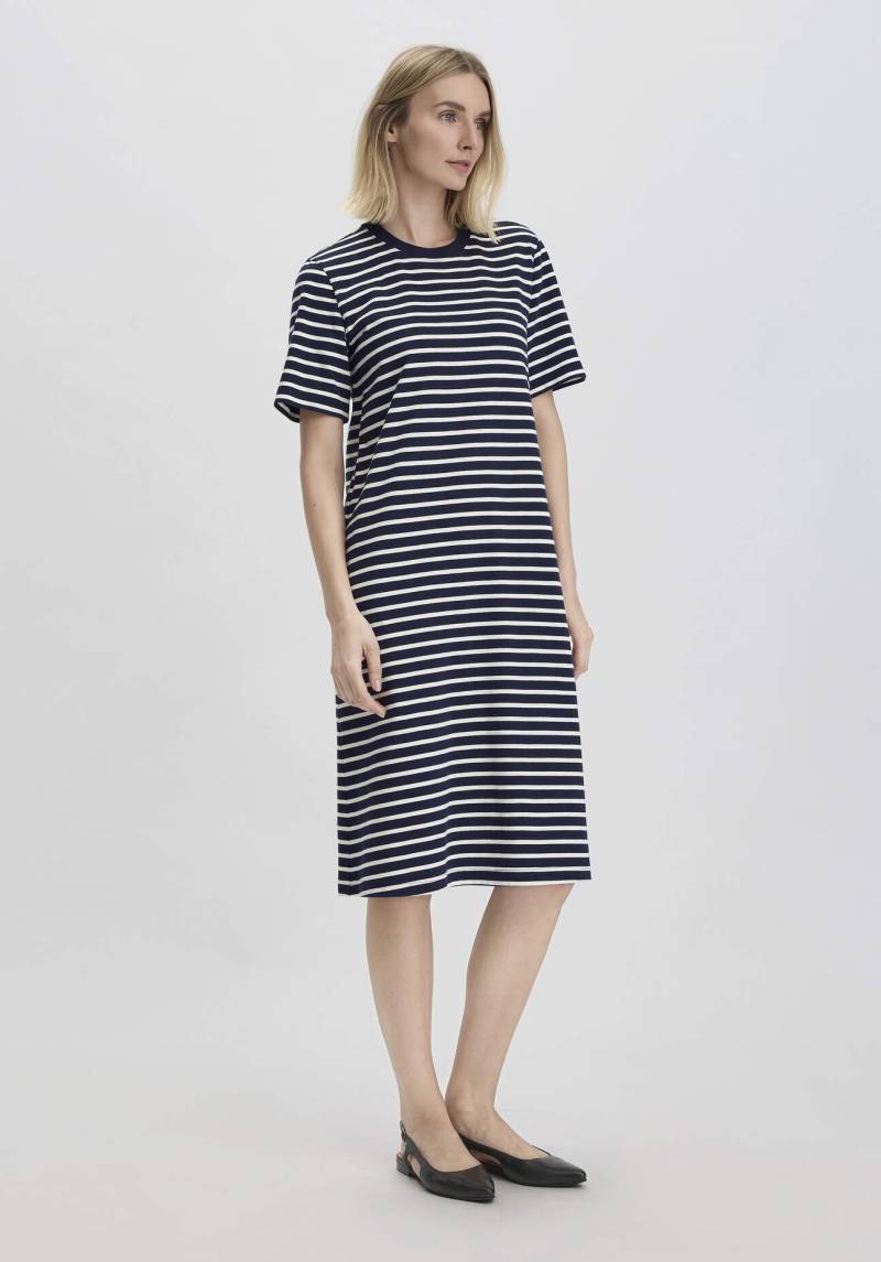 hessnatur Damen Streifen Heavy Jersey Slub Kleid Knielang Relaxed aus Bio-Baumwolle - blau Grösse48 von hessnatur