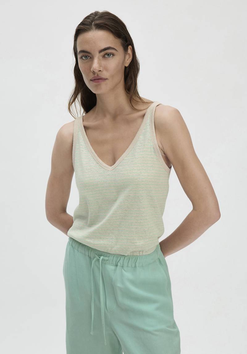 hessnatur Damen Streifen Jersey Top Regular aus Leinen und Bio-Baumwolle - beige Grösse42 von hessnatur
