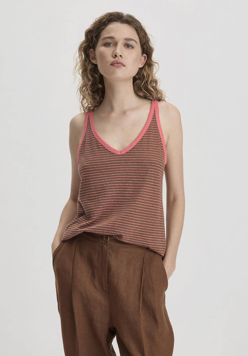 hessnatur Damen Streifen Jersey Top Regular aus Leinen und Bio-Baumwolle - braun Grösse40 von hessnatur