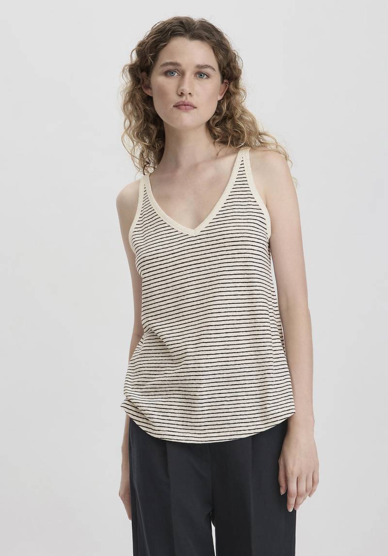 hessnatur Damen Streifen Jersey Top Regular aus Leinen und Bio-Baumwolle - weiß Grösse44 von hessnatur
