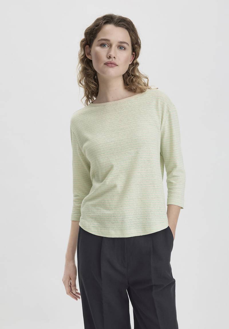 hessnatur Damen Streifen Longsleeve Relaxed aus Leinen und Bio-Baumwolle - beige Grösse48 von hessnatur