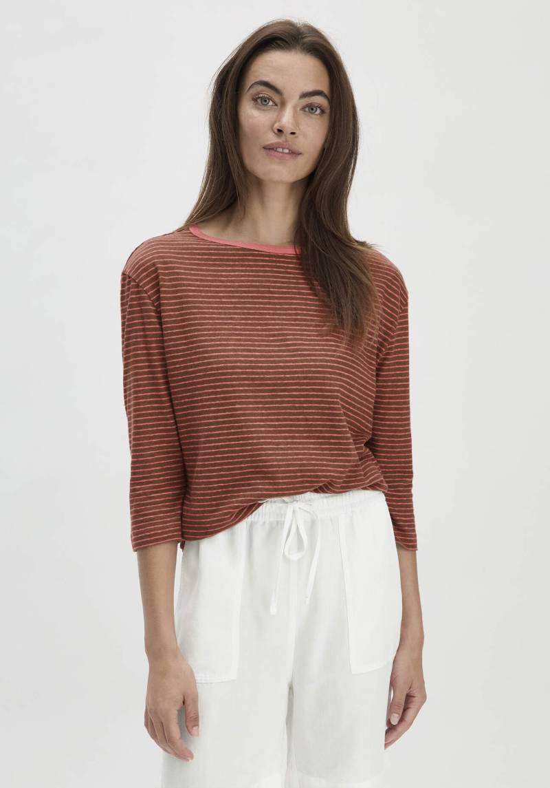 hessnatur Damen Streifen Longsleeve Relaxed aus Leinen und Bio-Baumwolle - braun Grösse40 von hessnatur