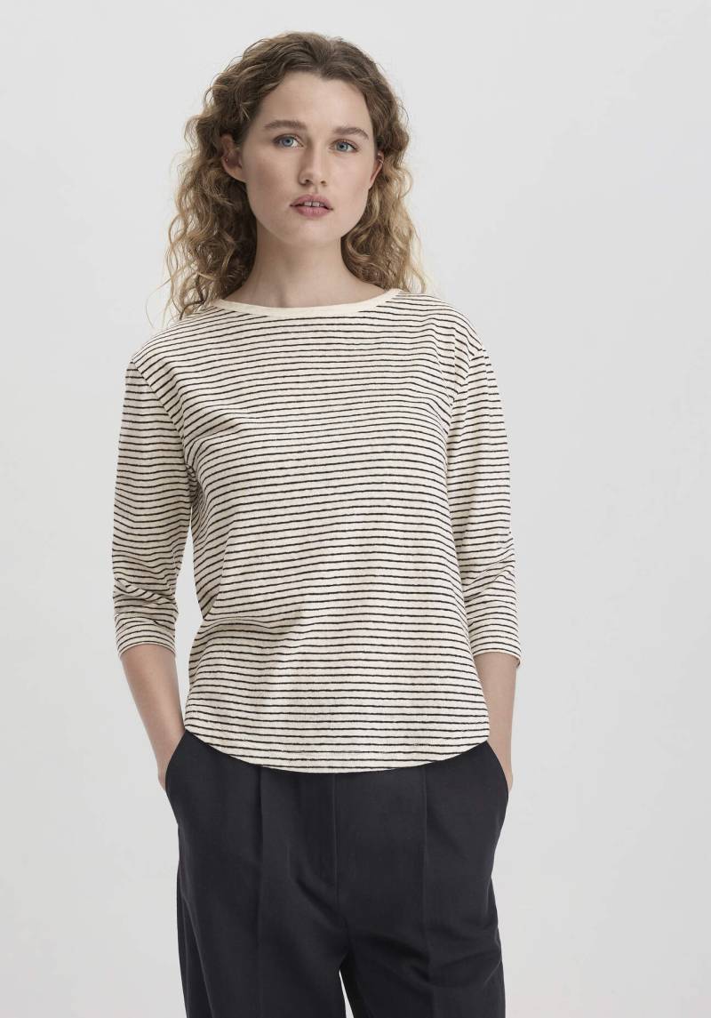 hessnatur Damen Streifen Longsleeve Relaxed aus Leinen und Bio-Baumwolle - weiß Grösse42 von hessnatur