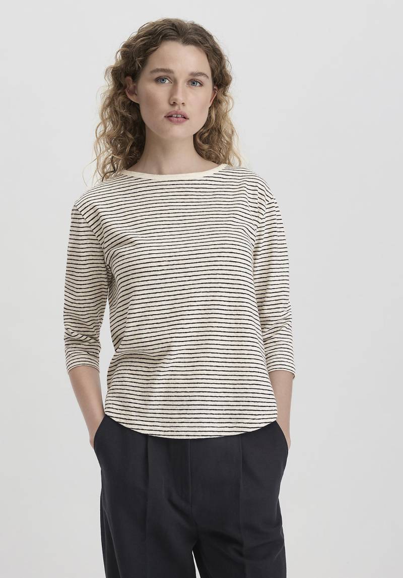 hessnatur Damen Streifen Longsleeve Relaxed aus Leinen und Bio-Baumwolle - weiß Grösse48 von hessnatur