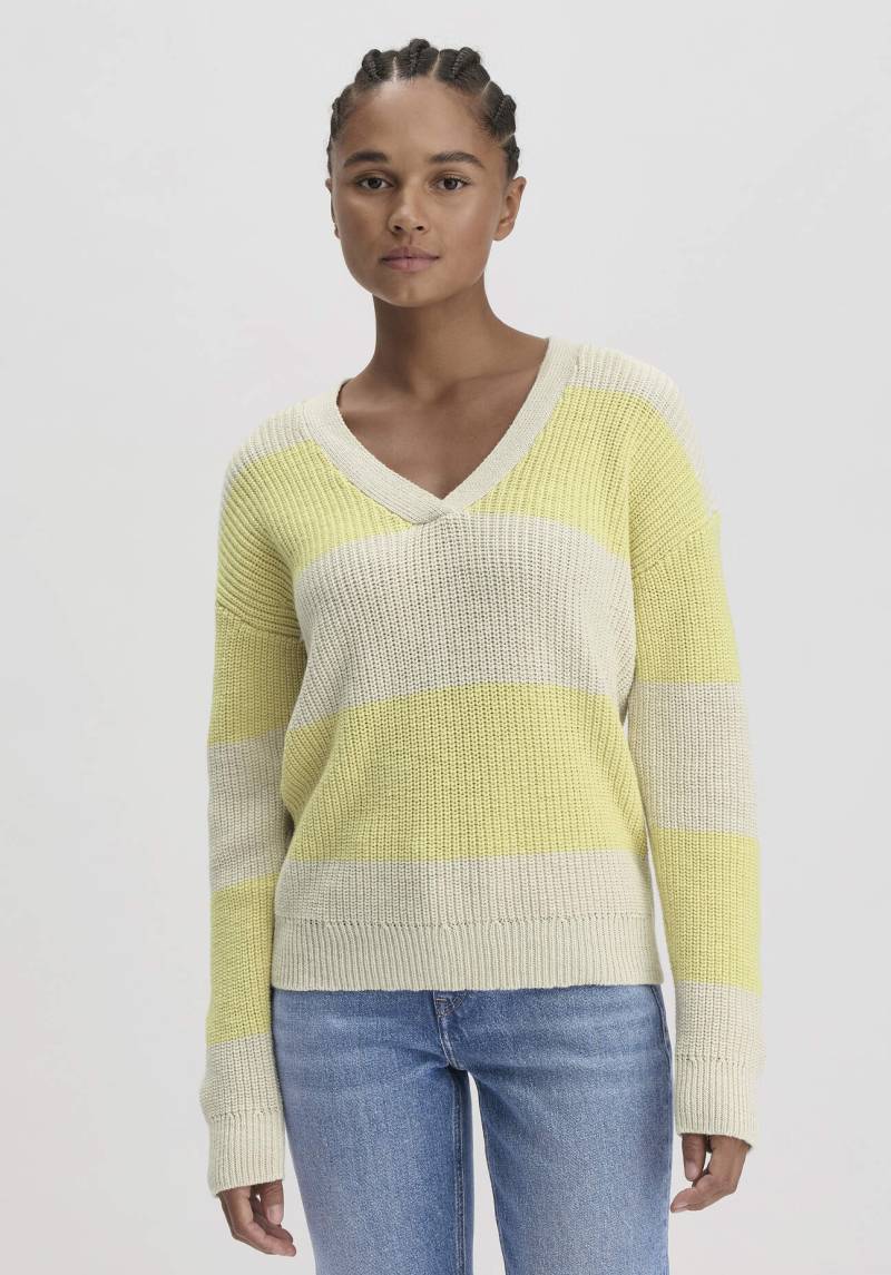 hessnatur Damen Streifen Strick Pullover Relaxed aus Bio-Baumwolle - gelb GrösseS von hessnatur