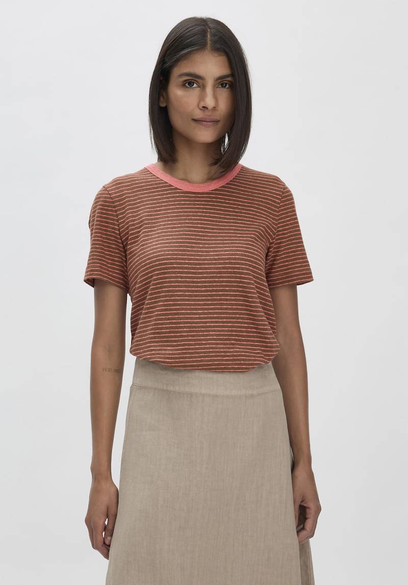 hessnatur Damen Streifen T-Shirt Relaxed aus Leinen mit reiner Bio-Baumwolle - braun Grösse40 von hessnatur