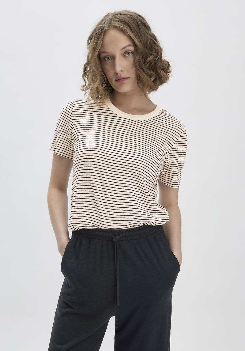hessnatur Damen Streifen T-Shirt Relaxed aus Leinen mit reiner Bio-Baumwolle - weiß Grösse40 von hessnatur