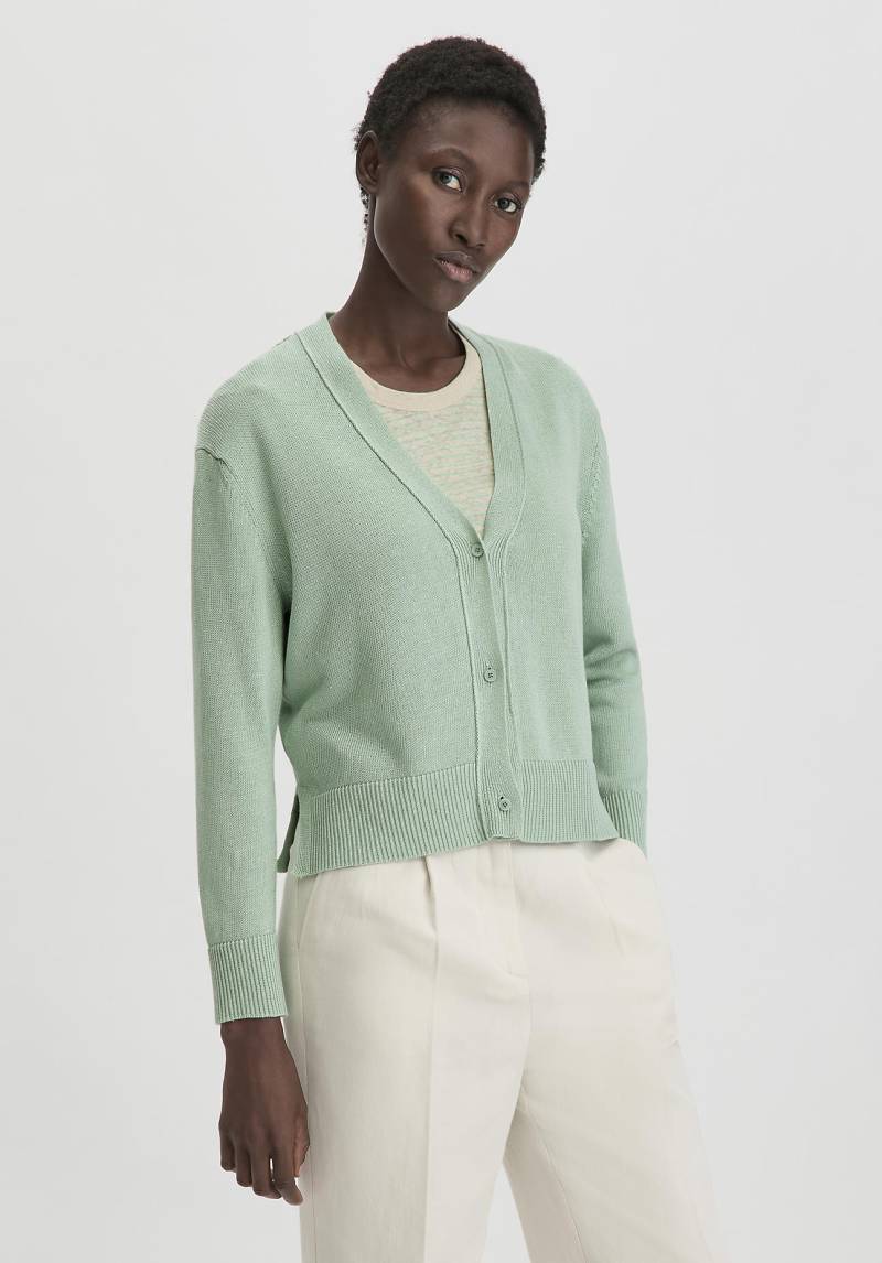 hessnatur Damen Strick Jacke Relaxed aus Bio-Baumwolle mit Leinen - grün GrösseM von hessnatur