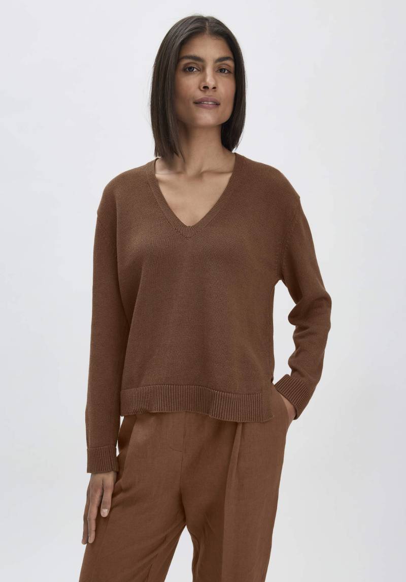 hessnatur Damen Strick Pullover Relaxed aus Bio-Baumwolle mit edlem Leinen - braun GrösseXS von hessnatur