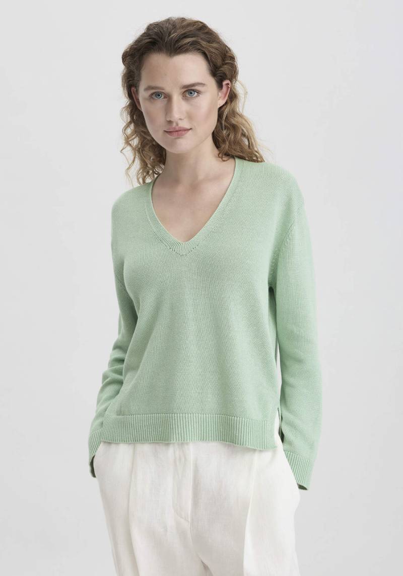 hessnatur Damen Strick Pullover Relaxed aus Bio-Baumwolle mit edlem Leinen - grün GrösseL von hessnatur