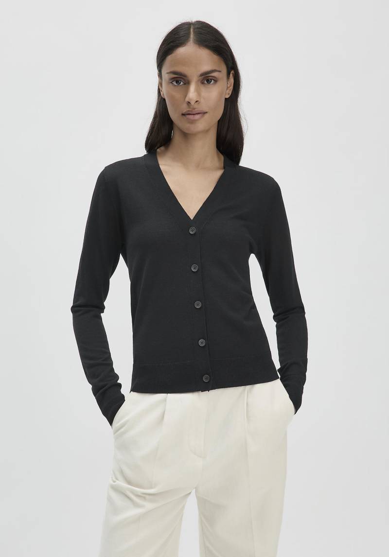 hessnatur Damen Strickjacke Regular aus Bio-Merinowolle - schwarz Grösse42 von hessnatur