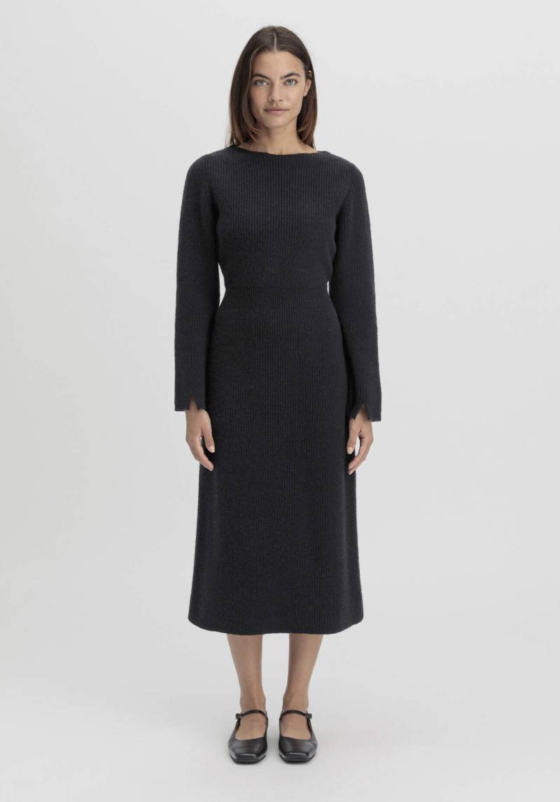 hessnatur Damen Strickkleid Midi Regular aus Bio-Baumwolle und Schurwolle - schwarz GrösseL von hessnatur