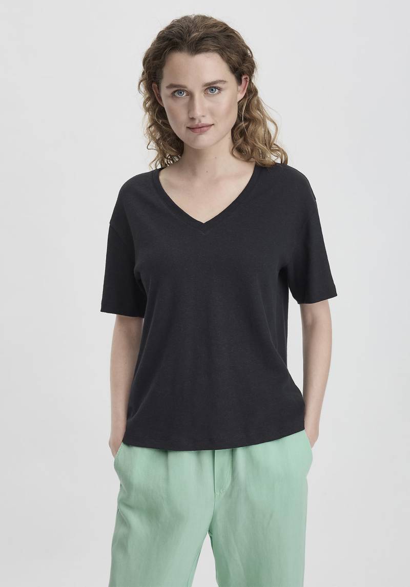 hessnatur Damen T-Shirt Oversize aus Leinen mit Bio-Baumwolle - schwarz Grösse42 von hessnatur