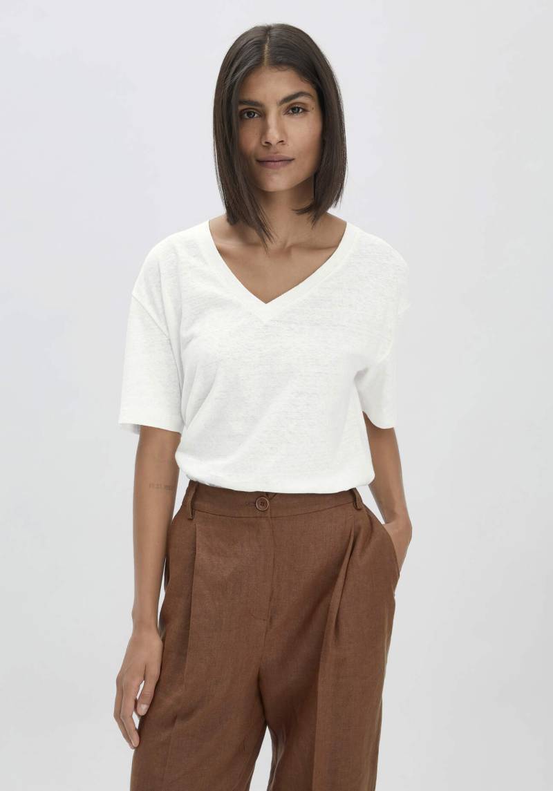 hessnatur Damen T-Shirt Oversize aus Leinen mit Bio-Baumwolle - weiß Grösse34 von hessnatur