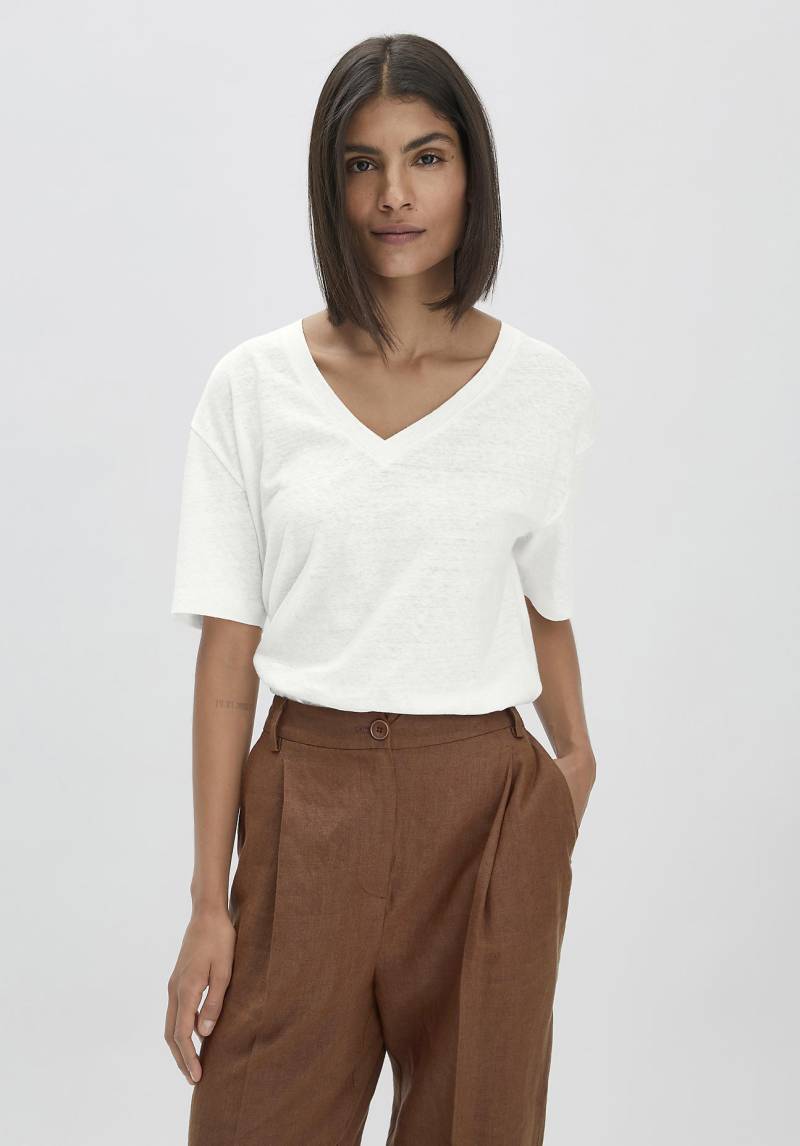 hessnatur Damen T-Shirt Oversize aus Leinen mit Bio-Baumwolle - weiß Grösse36 von hessnatur