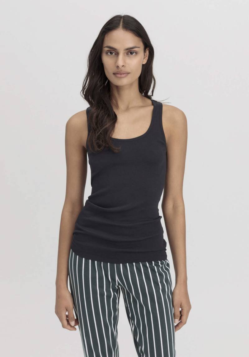 hessnatur Damen Tanktop Rundhals Fitted 2er-Set PURE NATURE aus Bio-Baumwolle - schwarz Grösse38 von hessnatur