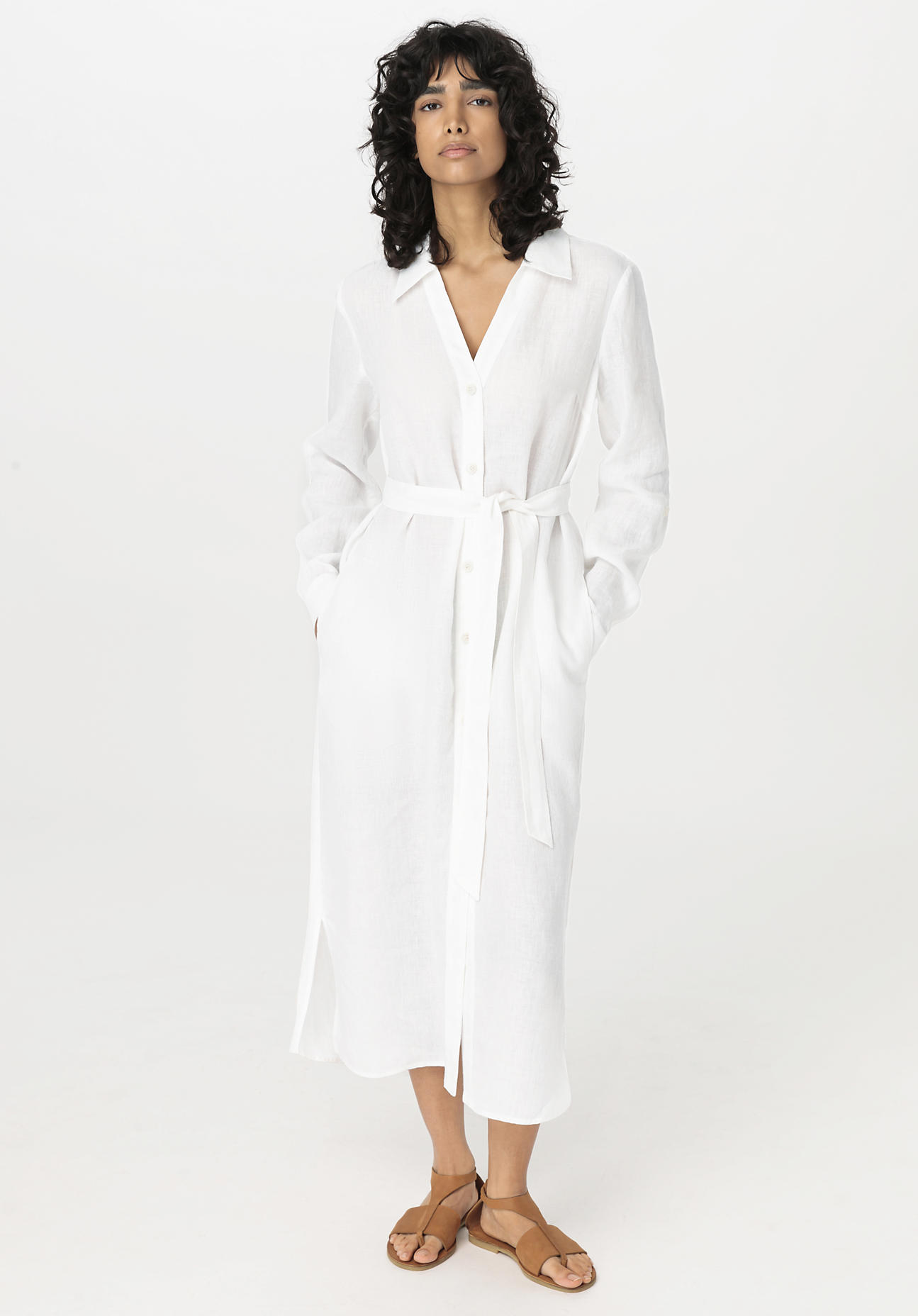 hessnatur Damen Tunika Kleid Midi Relaxed aus Leinen - weiß Grösse36 von hessnatur