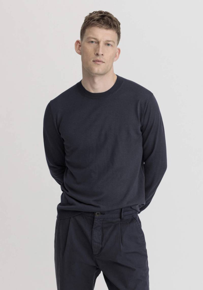 hessnatur Herren Pullover Regular aus Bio-Merinowolle - blau Grösse56 von hessnatur