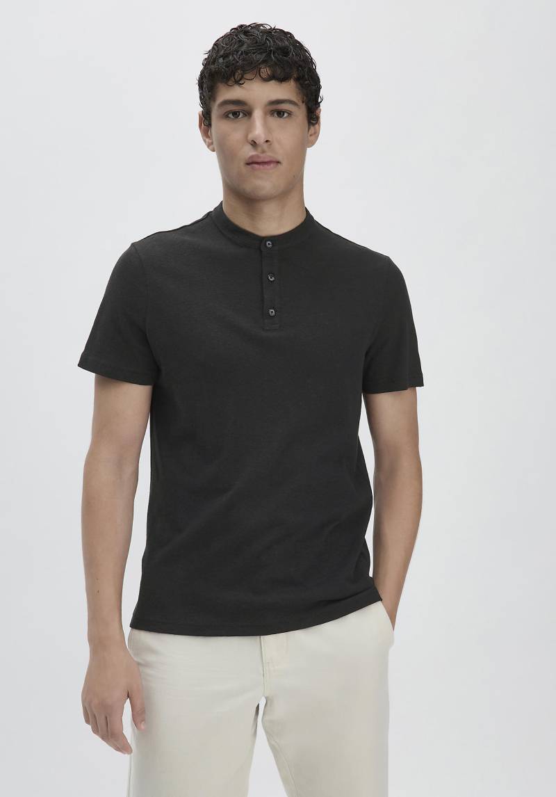 hessnatur Herren Henley Shirt Regular aus Leinen und Bio-Baumwolle - schwarz Grösse50 von hessnatur