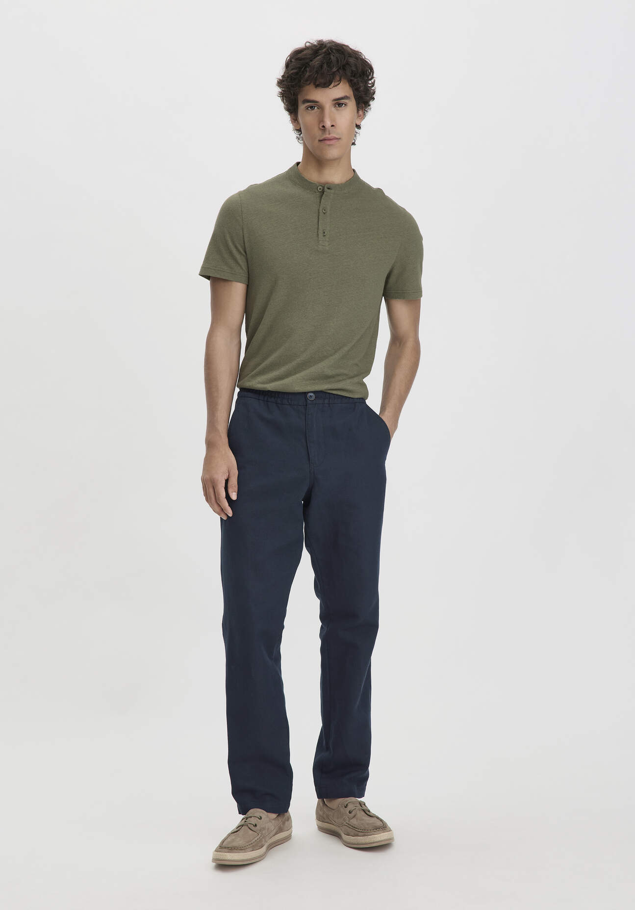 hessnatur Herren Hose ENEA Regular aus Bio-Baumwolle mit Leinen - blau Grösse31/32 von hessnatur