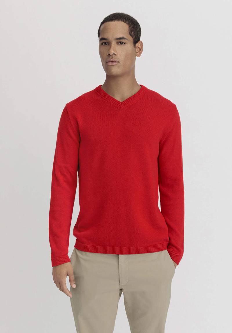 hessnatur Herren V-Pullover Regular aus Bio-Baumwolle mit Bio-Merinowolle - rot Grösse50 von hessnatur