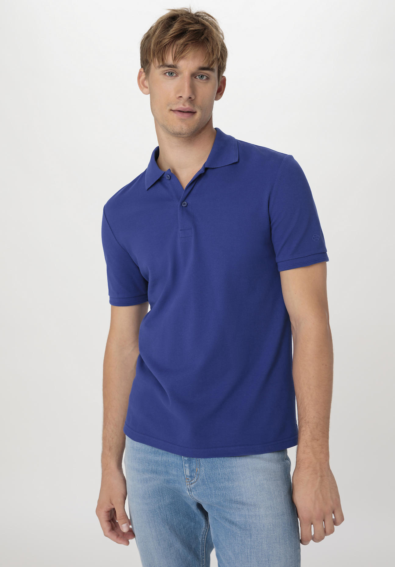 hessnatur Herren Zwirn Polo Shirt Regular aus Bio-Baumwolle - blau Grösse46 von hessnatur