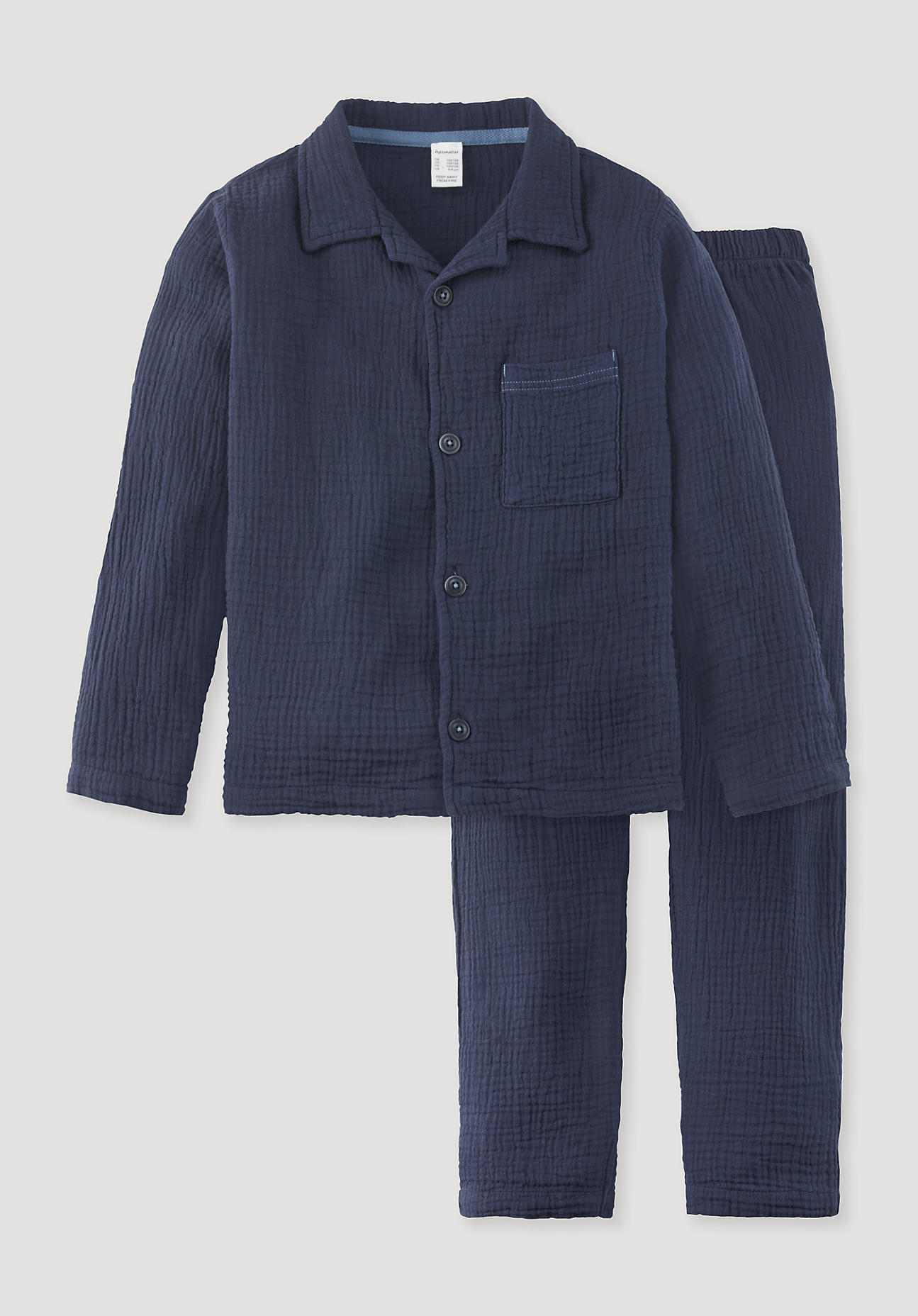 hessnatur Kinder Musselin-Pyjama aus Bio-Baumwolle - blau Grösse122/128 von hessnatur