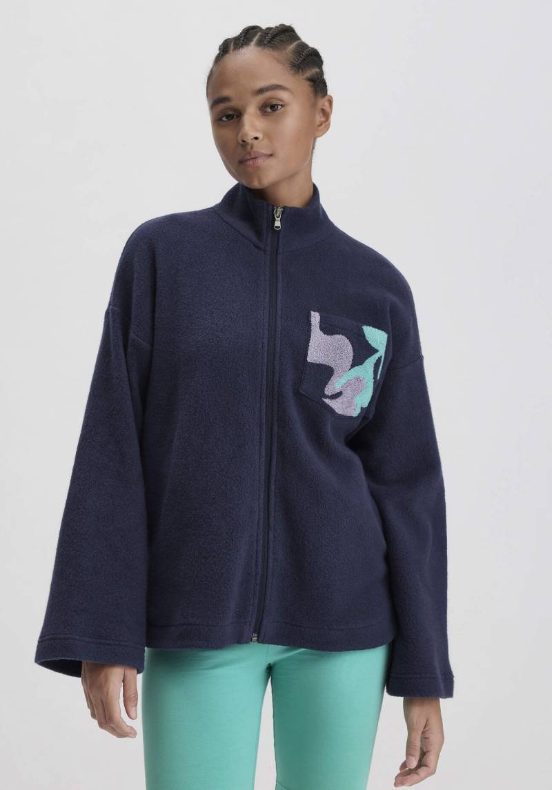 hessnatur Loungewear Fleece Jacke Relaxed ACTIVE LIGHT aus Bio-Baumwolle - blau GrösseL von hessnatur
