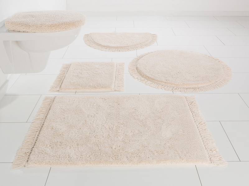 my home Badematte »Finca, Badvorleger, Badezimmer Teppich«, rutschhemmend beschichtet, fussbodenheizungsgeeignet-strapazierfähig, Fransen, Boho, Badteppich, Bio-Baumwolle, auch als 3 teiliges Set von My Home