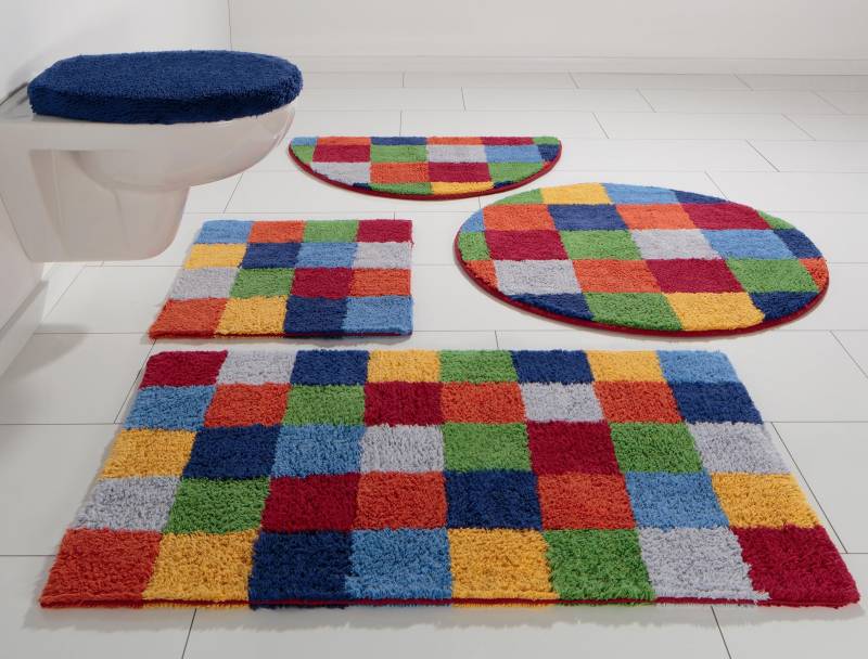 my home Badematte »Kira, Badvorleger, Badezimmer Teppich, Kästchen«, beidseitig nutzbar-fussbodenheizungsgeeignet-strapazierfähig, bunt, Badteppich, Badematten auch als 2 teiliges Set erhältlich von My Home