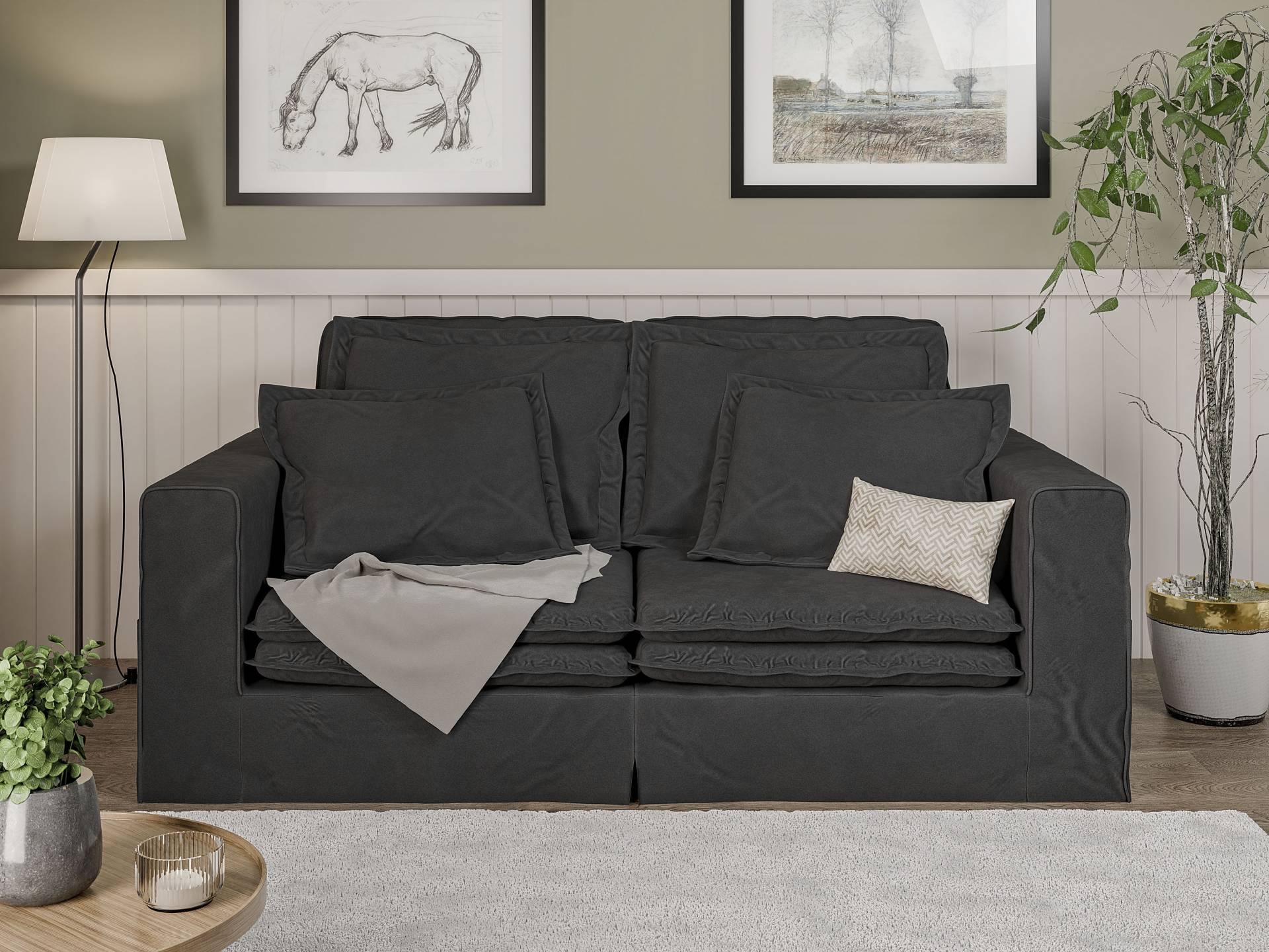 Home affaire 3-Sitzer »ALISSAS BIS mit vielen Kissen, Biesen an den Kissen,«, Hussen-Optik, kleine Taschen an der Seite zum Verstauen von home affaire