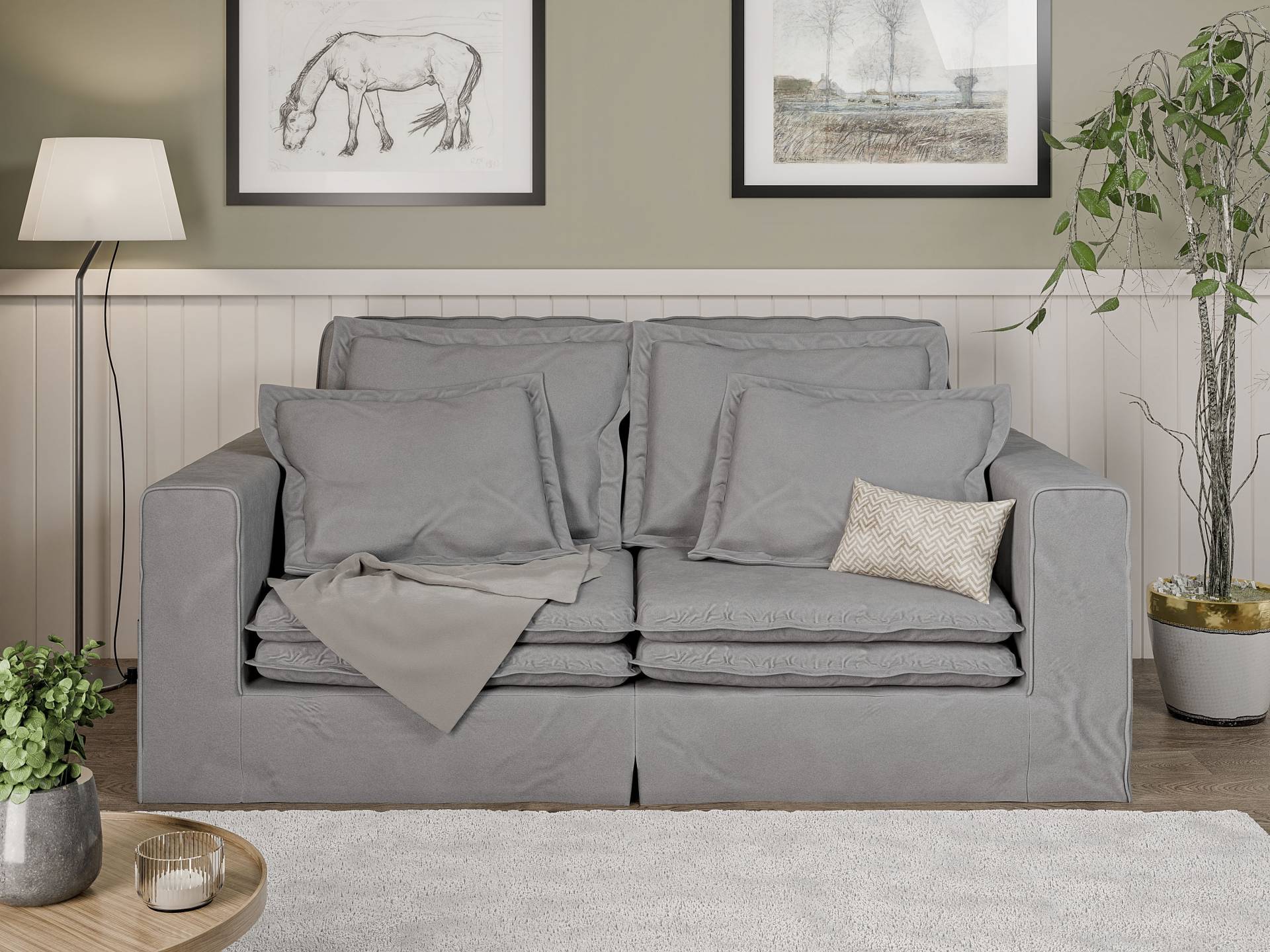 Home affaire 3-Sitzer »ALISSAS BIS mit vielen Kissen, Biesen an den Kissen,«, Hussen-Optik, kleine Taschen an der Seite zum Verstauen von home affaire