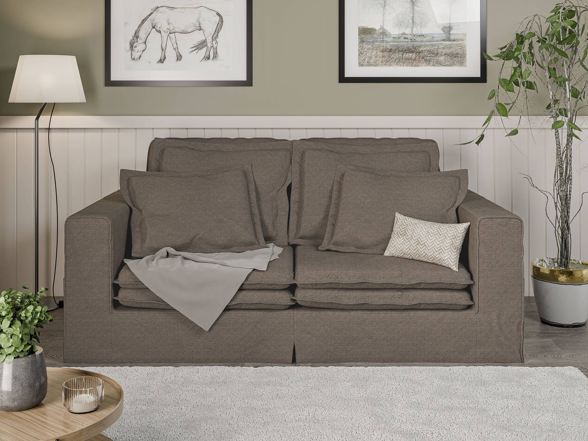 Home affaire 3-Sitzer »ALISSAS BIS mit vielen Kissen, Biesen an den Kissen,«, Hussen-Optik, kleine Taschen an der Seite zum Verstauen von home affaire