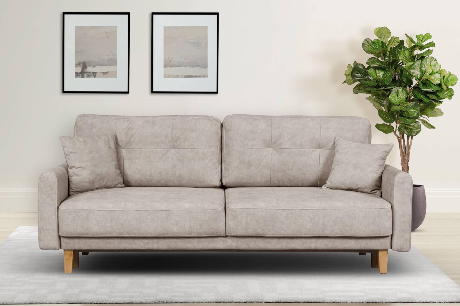 Home affaire 3-Sitzer »TRIPLO optionale Schlafsofa mit Bettkasten, Masse B/T/H: 215/100/89 cm«, Wahlweise Bettfunktion - Liegefläche 145x191 cm, Rücken-, Zierkissen von home affaire