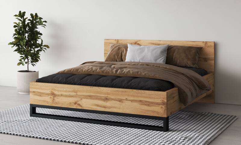 Home affaire Bettgestell »Bronne, Made in Europe«, mit Kufe in Metalloptik, FSC-zertifiziert, wahlweise in 3 Breiten von home affaire