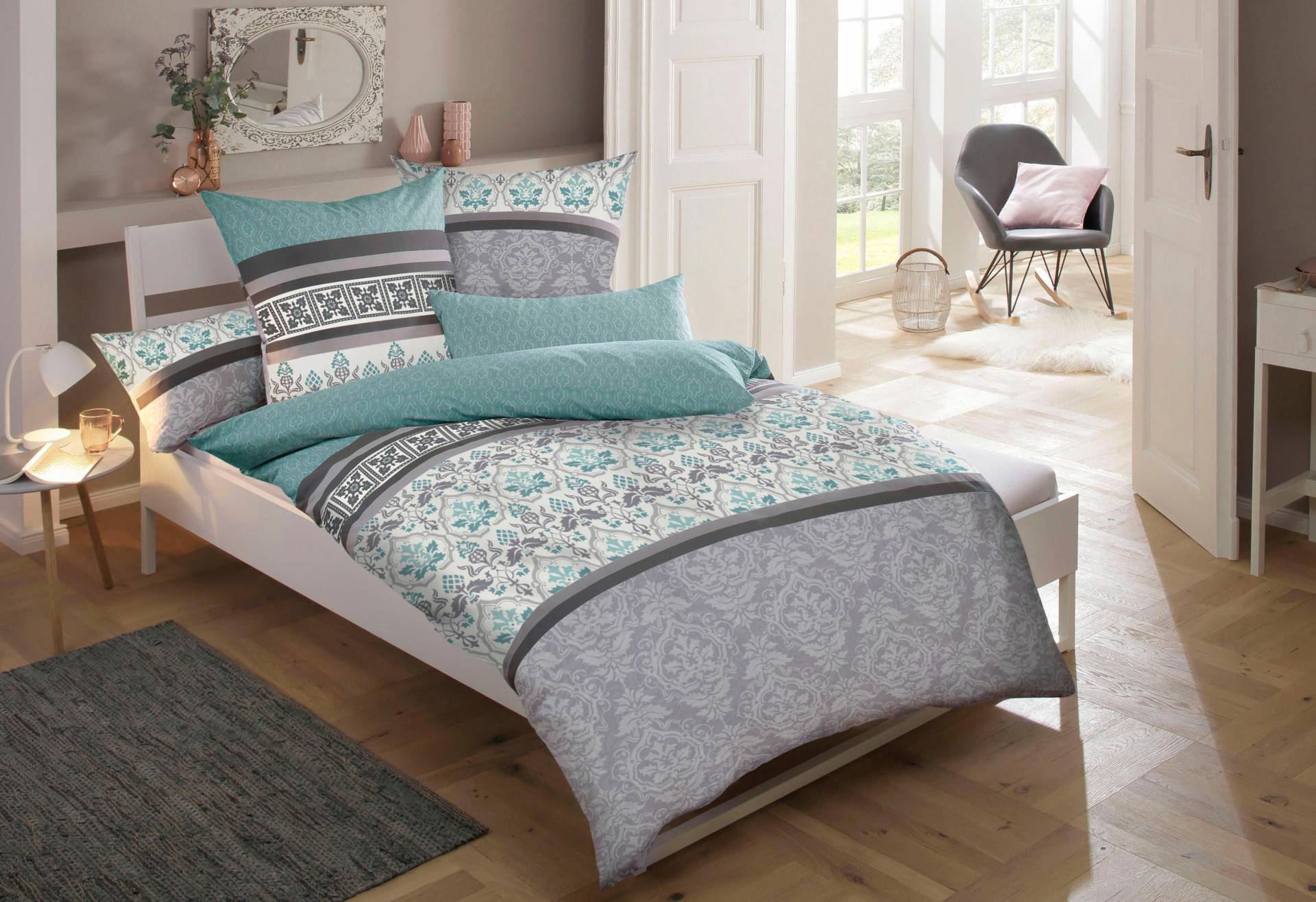 Home affaire Bettwäsche »Cremona in Renforcé, Biber (Flanell) und PolyCotton Qualität, romantisch, verspielte Ornamente, geeignet im Winter & Sommer, Landhausstil«, (2 tlg.) von home affaire